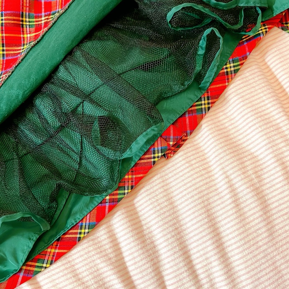 LAURA ASHLEY LONDON Holiday GIRLS LINED DRESS GREEN WITH RED PLAID TRIM Sz 4T - Picture 10 of 12
